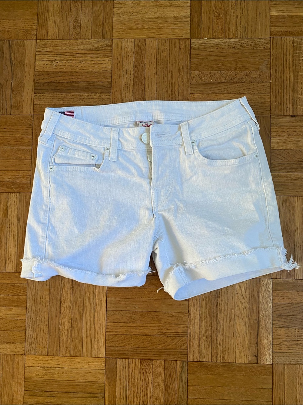 Vintage True Religion Cut off Raw Hem Jean Shorts White Stretch 27